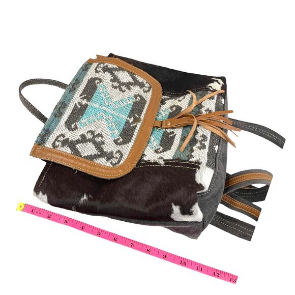 NEW Myra Tapestry & Leather Cowhide Hair BACKPACK HANDBAG 12x13" Purse Isabella - Picture 12 of 14